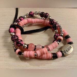 Pink and Silver Beaded Bracelet Set